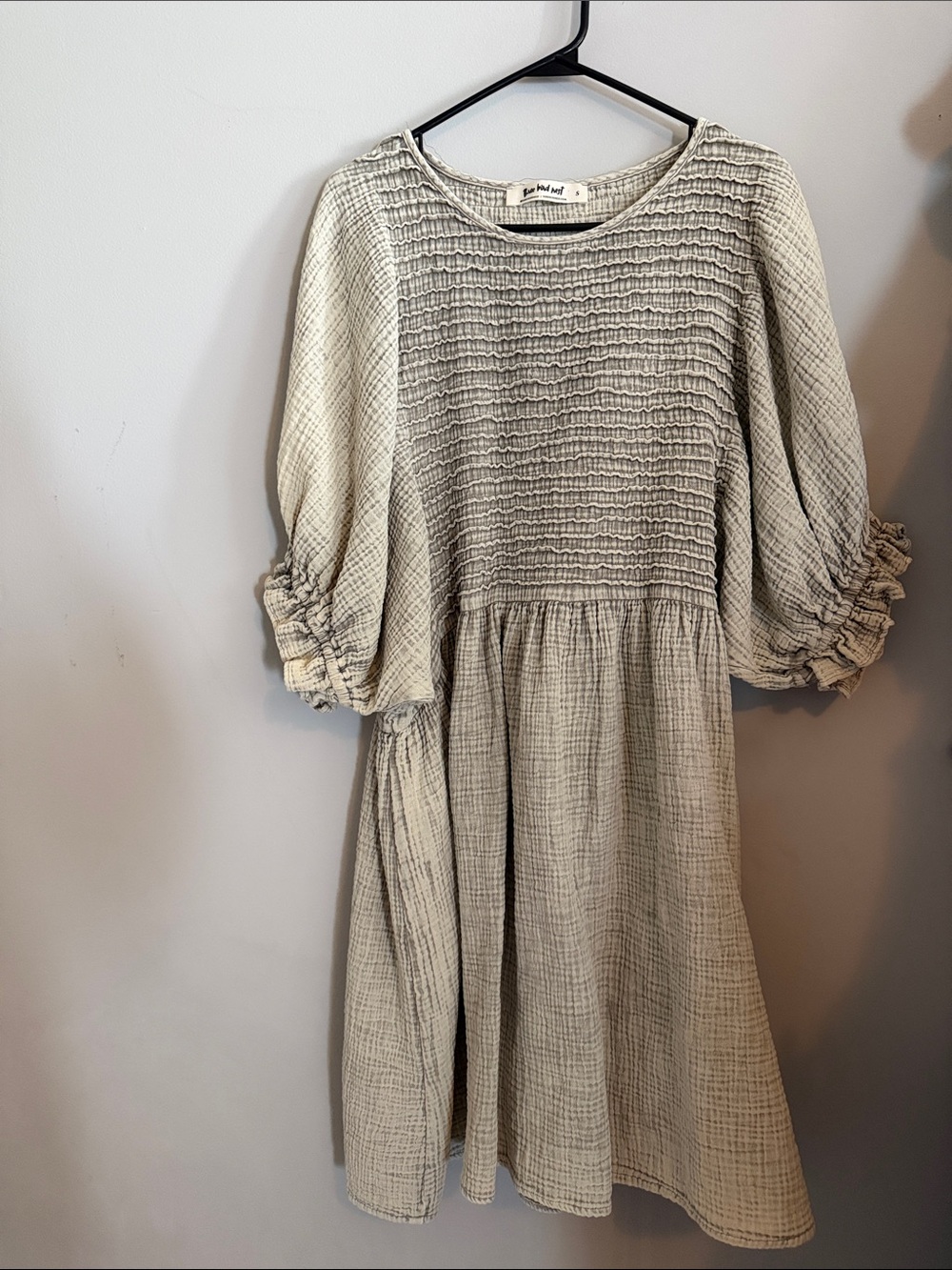 Three Bird Nest Smocked Mini Dress in Light Taupe
